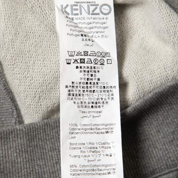 Pre Owned Kenzo Grey Tiger Motif Embroidered Cotton Sweatshirt S