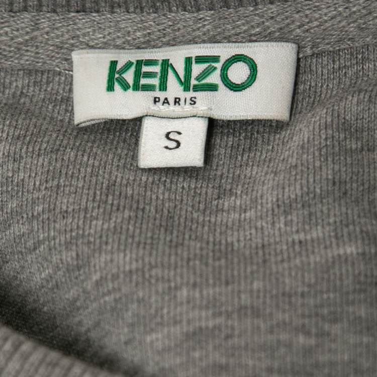 Pre Owned Kenzo Grey Tiger Motif Embroidered Cotton Sweatshirt S