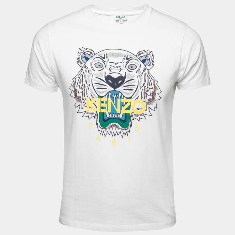 Lily side Som Kenzo White Tiger Motif Print Cotton Crew Neck T-Shirt S Kenzo | TLC