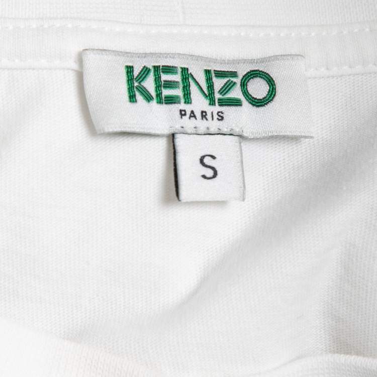 Pre Owned Kenzo White Tiger Motif Print Cotton Crew Neck T-Shirt S