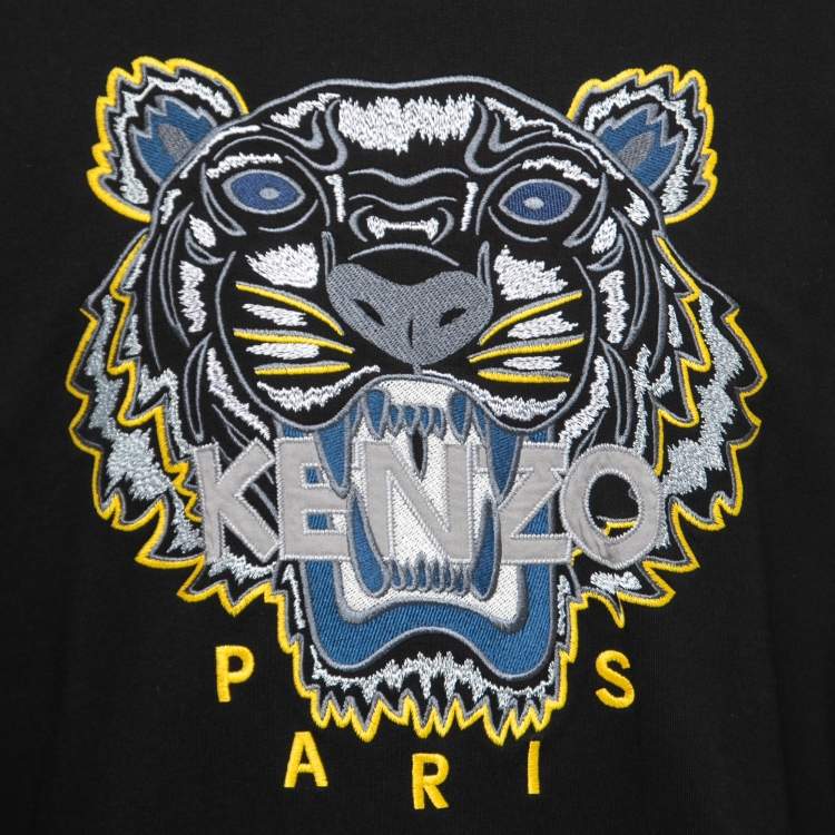 مملوكة مسبقًا Kenzo Black Cotton Knit Tiger Embroidered Motif Sweatshirt L