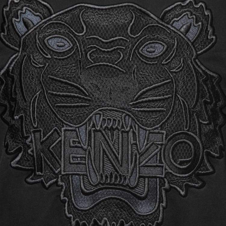 Pre Owned Kenzo Black Cotton Knit Tiger Embroidered Motif Sweatshirt L