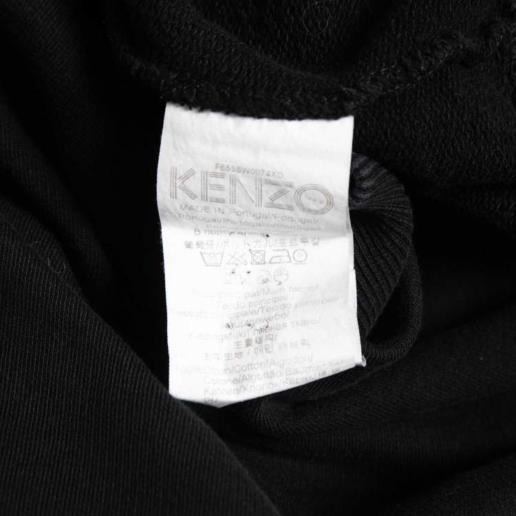 Pre Owned Kenzo Black Cotton Knit Tiger Embroidered Motif Sweatshirt L