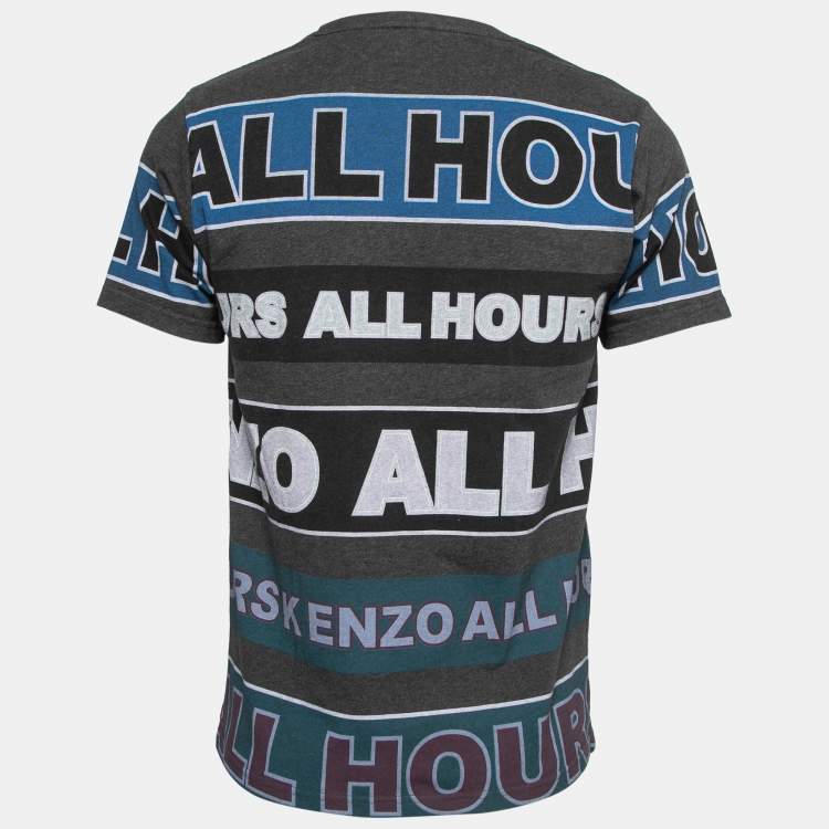 Pre Owned Kenzo Grey Logo Printed Cotton Short Sleeve T-Shirt M