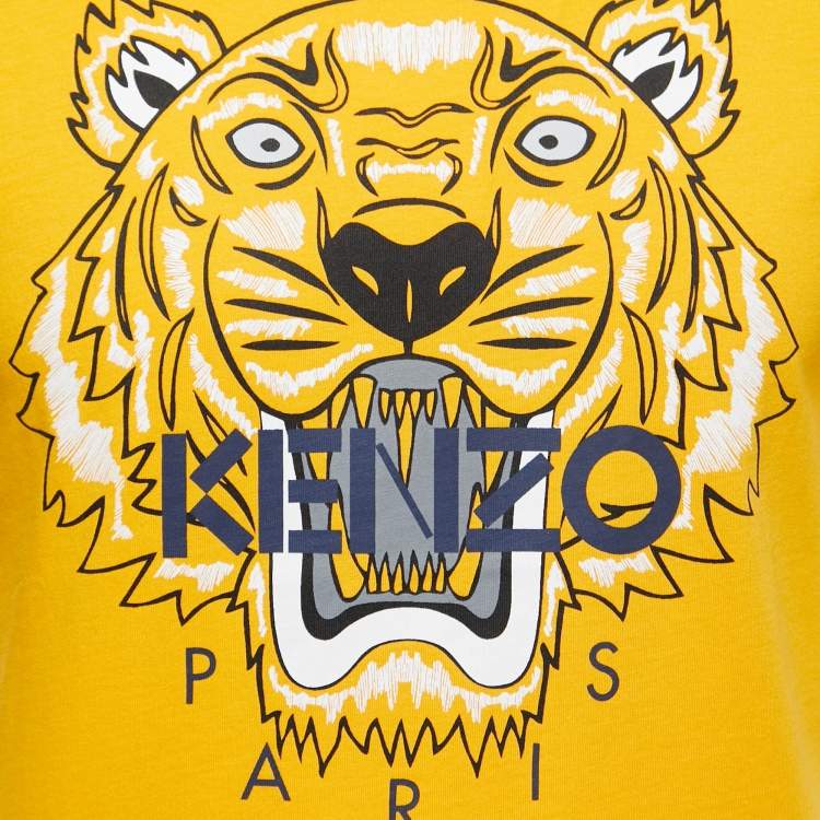 Pre Owned Kenzo Yellow Tiger Print Cotton Crew Neck T-Shirt S