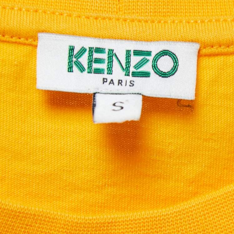Pre Owned Kenzo Yellow Tiger Print Cotton Crew Neck T-Shirt S