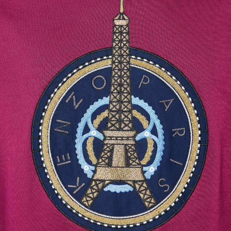 Pre Owned Kenzo Magenta Eiffel Tower Embroidered Cotton Crew Neck Sweatshirt L