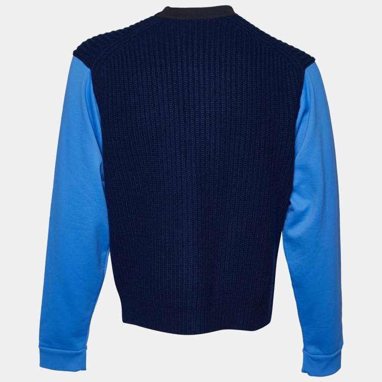 Pre Owned Kenzo Blue Wool Knit Contrast Sleeve Sweater M