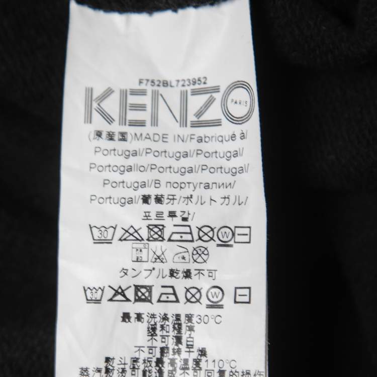 Pre Owned Kenzo Black Knit Logo Printed Sleeve Detailed Hoodie L