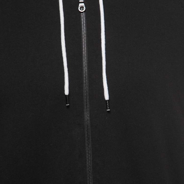 Pre Owned Kenzo Black Knit Logo Printed Sleeve Detailed Hoodie L