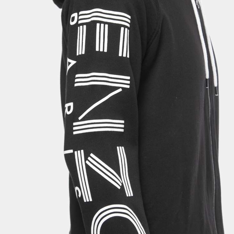Pre Owned Kenzo Black Knit Logo Printed Sleeve Detailed Hoodie L