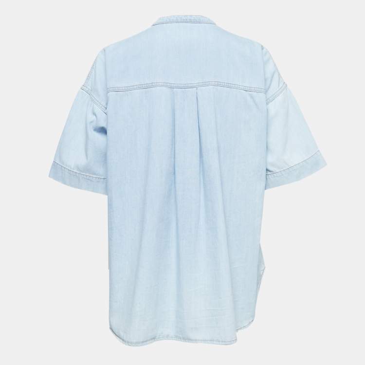 Pre Owned Kenzo Blue Denim Round Neck Short Sleeve Shirt M