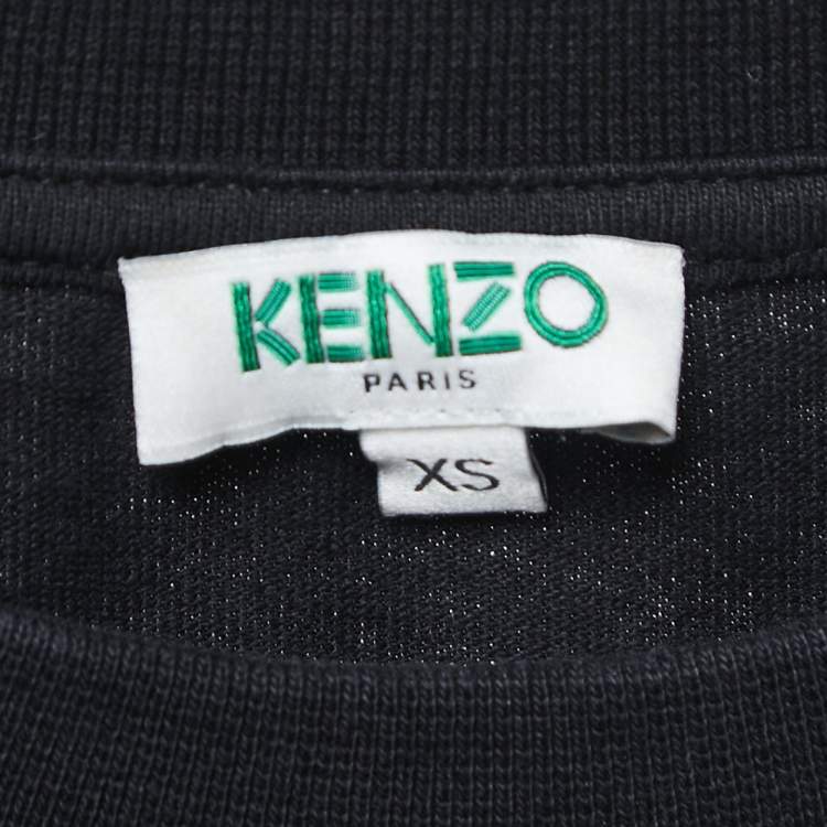 Pre Owned Kenzo Black Eye Embroidered Cotton Crew Neck Half Sleeve T-Shirt XS