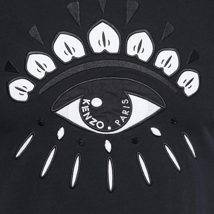 Pre Owned Kenzo Black Eye Embroidered Cotton Crew Neck Half Sleeve T-Shirt XS
