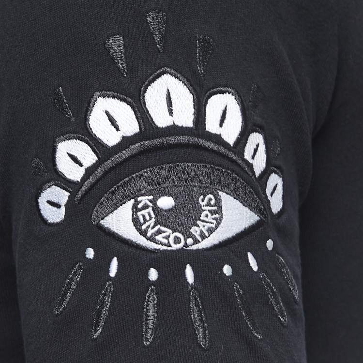 Pre Owned Kenzo Black Eye Embroidered Cotton Crew Neck Half Sleeve T-Shirt XS