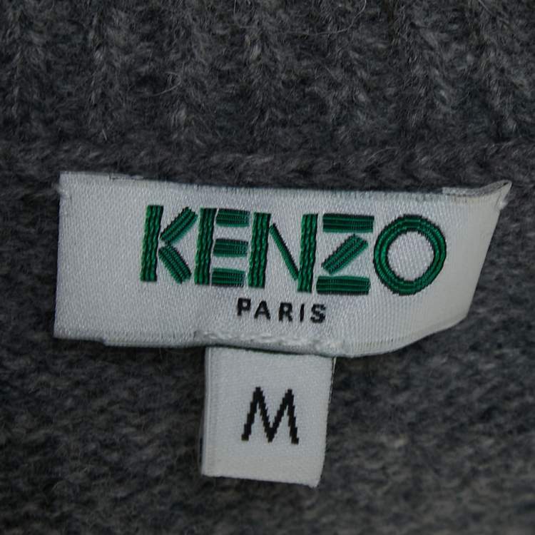 Pre Owned Kenzo Grey I Love You Embroidered Wool Crew Neck Sweater M
