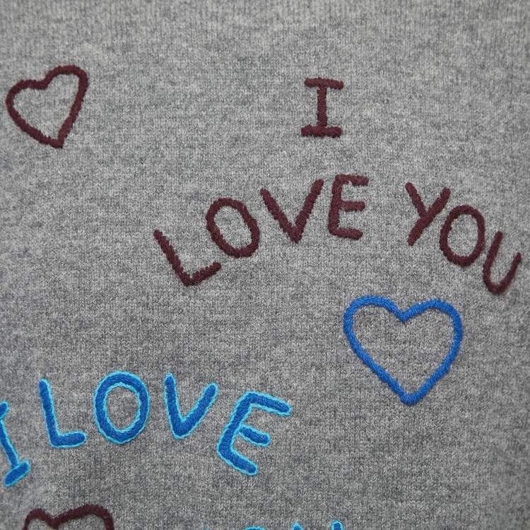 Pre Owned Kenzo Grey I Love You Embroidered Wool Crew Neck Sweater M
