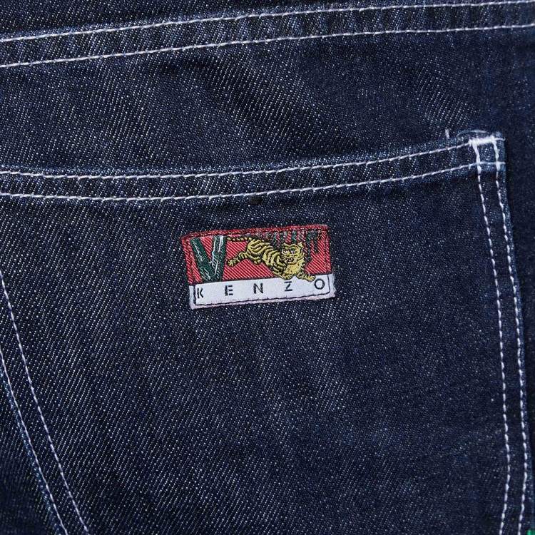 Pre Owned Kenzo Navy Blue Denim Logo Patch Pocket Jeans S