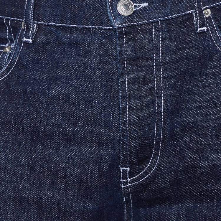 Pre Owned Kenzo Navy Blue Denim Logo Patch Pocket Jeans S
