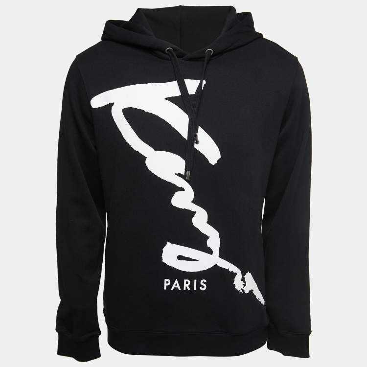 Pre Owned Kenzo Black Logo Print Cotton Knit Hoodie M