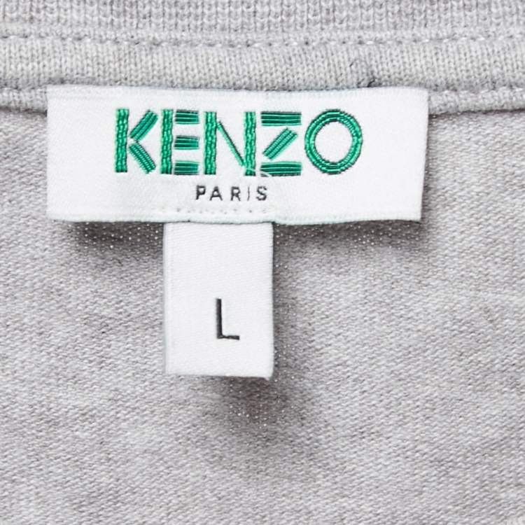 مملوكة مسبقًا Kenzo Grey Logo Embroidered Cotton Crew Neck T-Shirt L