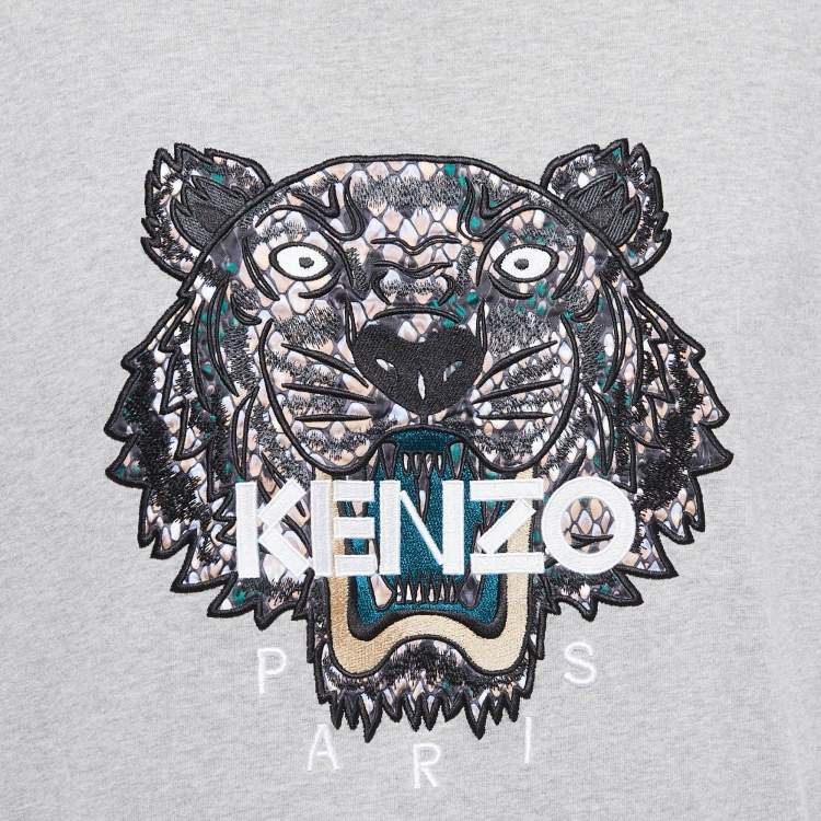 مملوكة مسبقًا Kenzo Grey Logo Embroidered Cotton Crew Neck T-Shirt L
