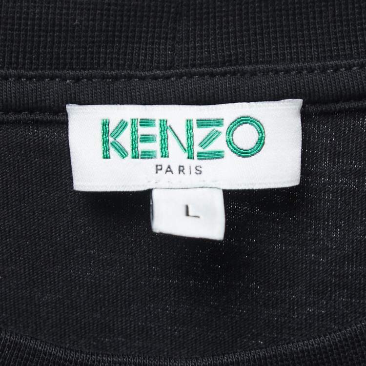 Pre Owned Kenzo Black Logo Print Cotton Crew Neck Half Sleeve T-Shirt L