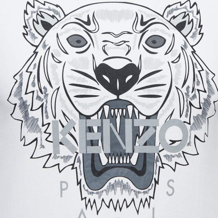 Pre Owned Kenzo White Logo Print Cotton Crew Neck Half Sleeve T-Shirt XS  