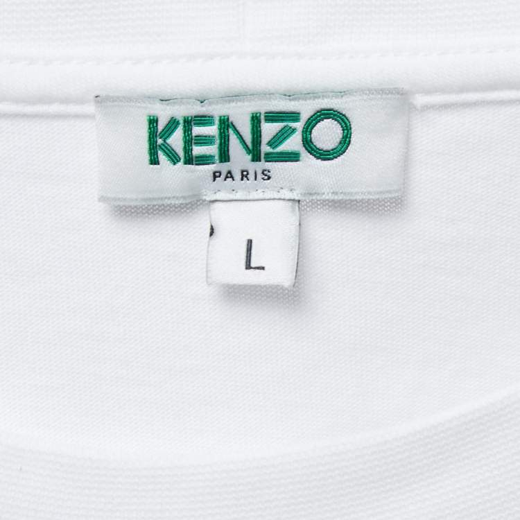 مملوكة مسبقًا Kenzo White Logo Print Cotton Crew Neck Half Sleeve T-Shirt L