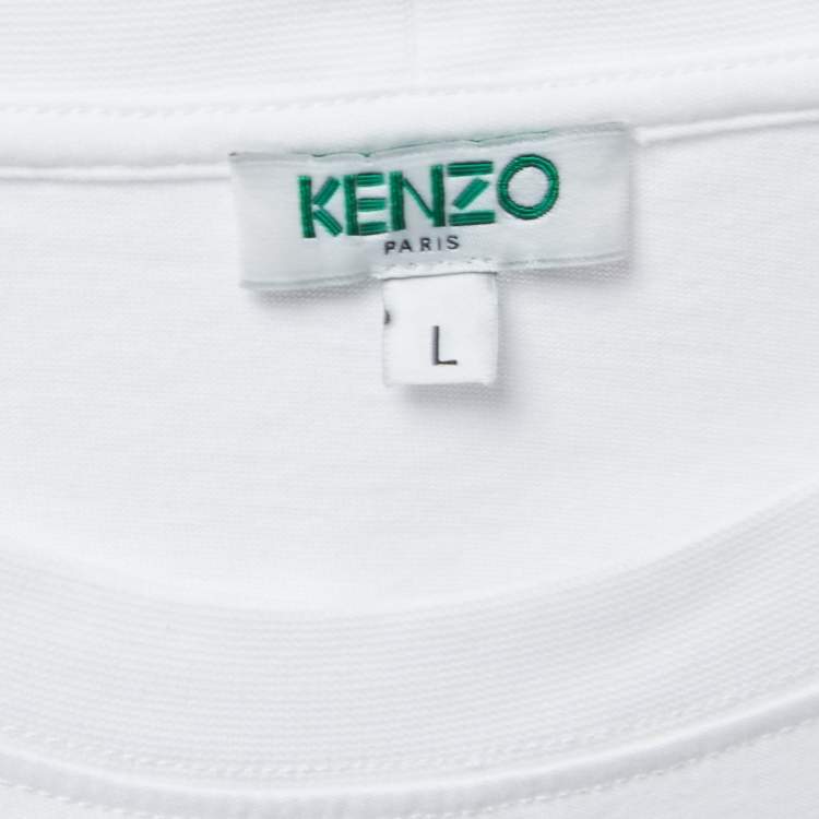 مملوكة مسبقًا Kenzo White Logo Print Cotton Crew Neck Half Sleeve T-Shirt L