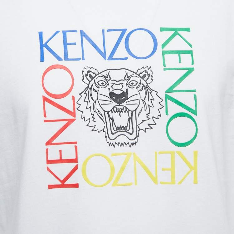 مملوكة مسبقًا Kenzo White Logo Print Cotton Crew Neck Half Sleeve T-Shirt L