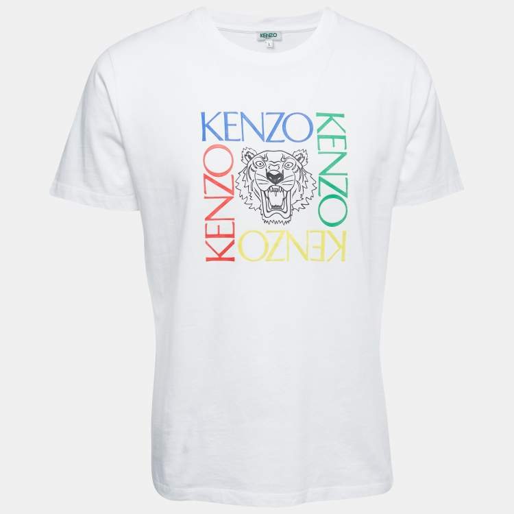 Kenzo White Logo Print Cotton Crew Neck Half Sleeve T-Shirt L