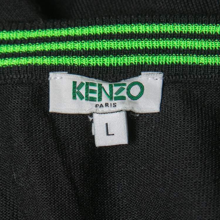 Pre Owned Kenzo Black Wool Button Front Cardigan L