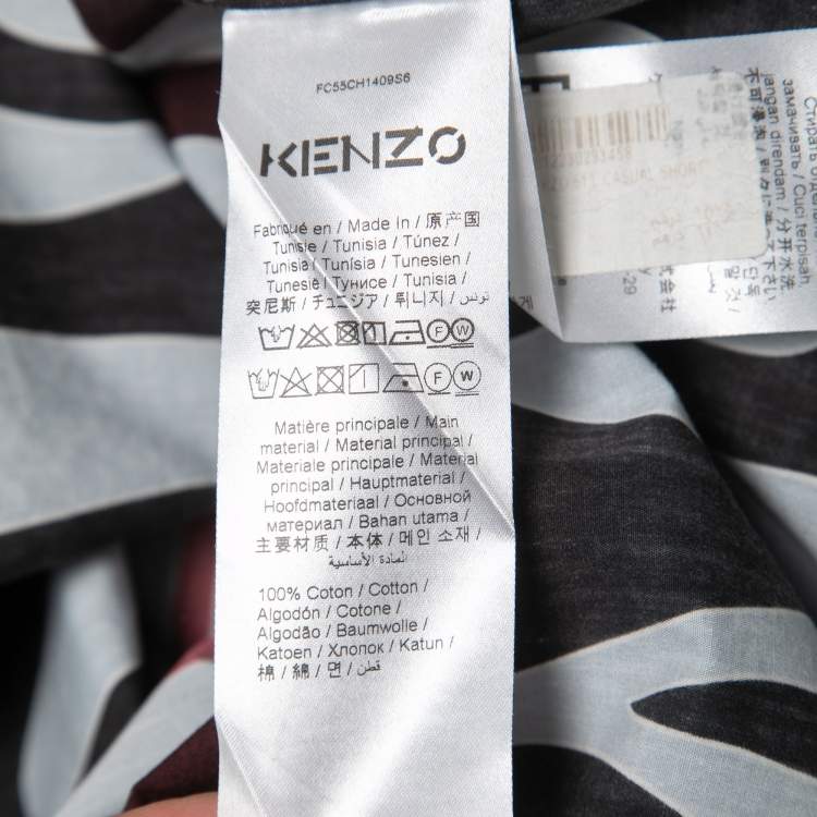 Pre Owned Kenzo Slate Blue Flame Print Cotton Short Sleeve Bowling Shirt L