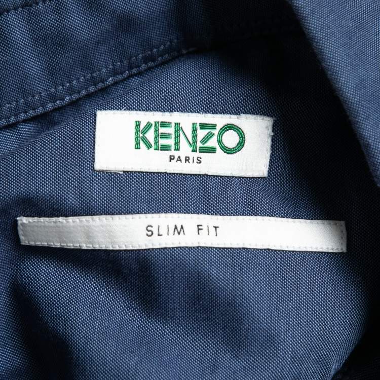 Pre Owned Kenzo Navy Blue Cotton Eye Embroidered Button Down Shirt M