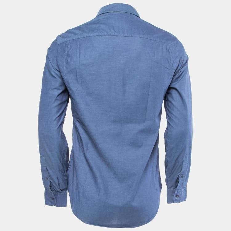 Pre Owned Kenzo Navy Blue Cotton Eye Embroidered Button Down Shirt M