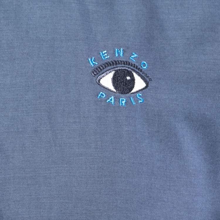 Pre Owned Kenzo Navy Blue Cotton Eye Embroidered Button Down Shirt M