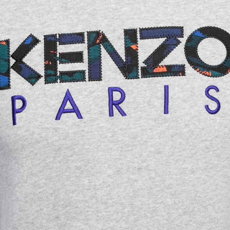 Pre Owned Kenzo Grey Logo Embroidered Cotton Crew Neck Sweatshirt S