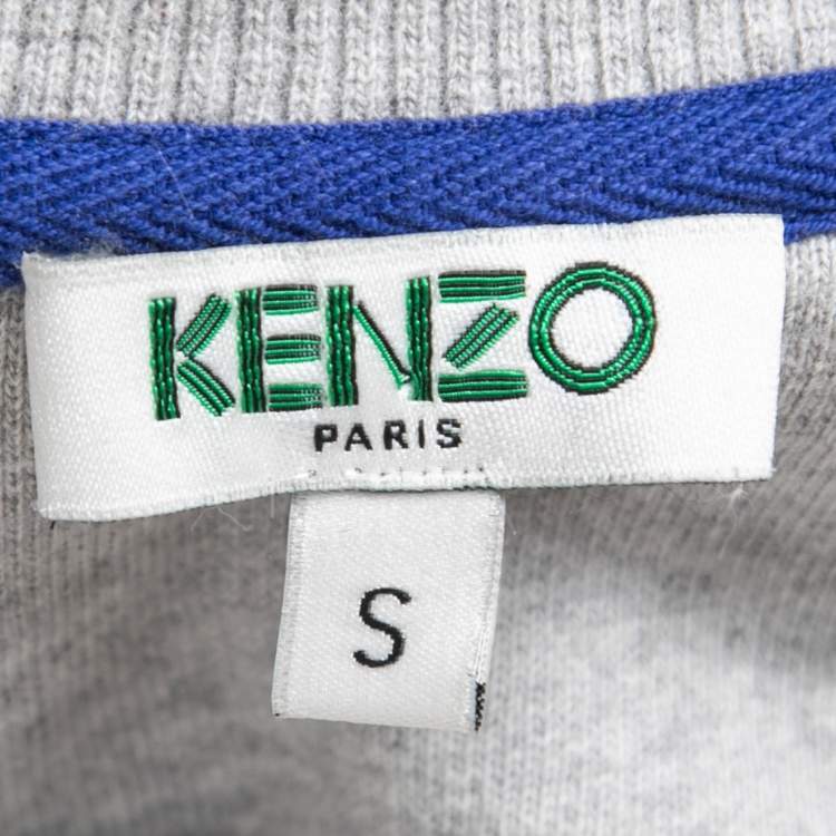 Pre Owned Kenzo Grey Logo Embroidered Cotton Crew Neck Sweatshirt S
