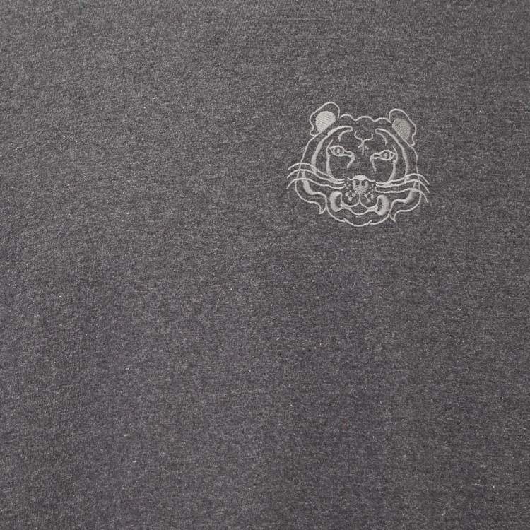 Pre Owned Kenzo Grey  Logo Embroidered Cotton Crew Neck Sweatshirt L