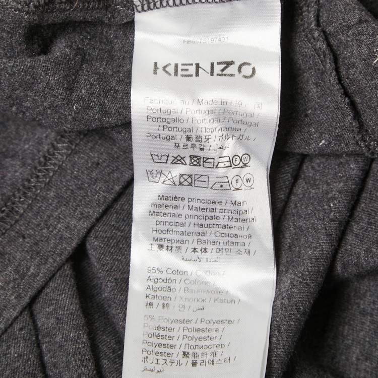Pre Owned Kenzo Grey  Logo Embroidered Cotton Crew Neck Sweatshirt L