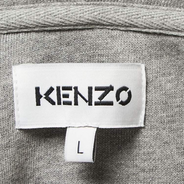 Pre Owned Kenzo Grey Tiger Patch Cotton Zip Front Hooded Jacket L