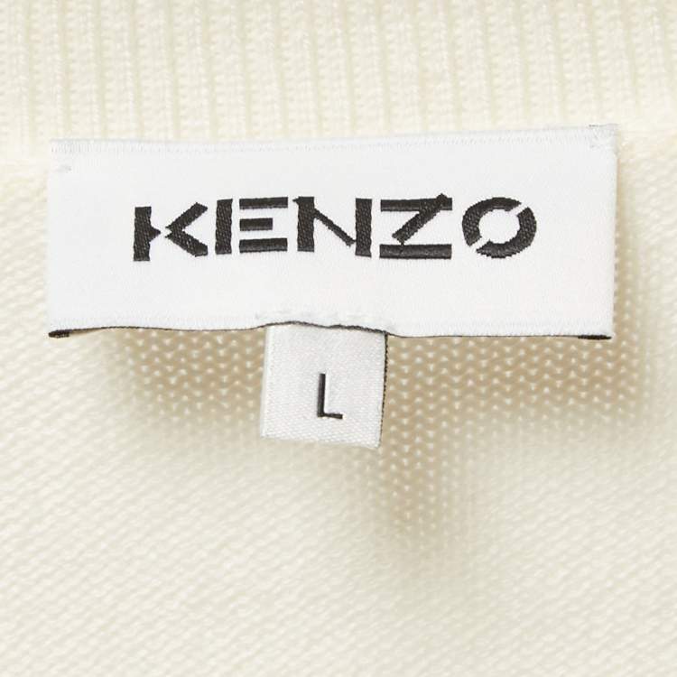مملوكة مسبقًا Kenzo Cream Tiger Patch Wool Crew Neck Sweater L