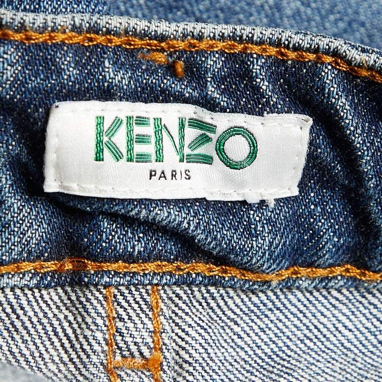Pre Owned Kenzo Navy Blue Denim Cropped Slim Fit Jeans L Waist 35"