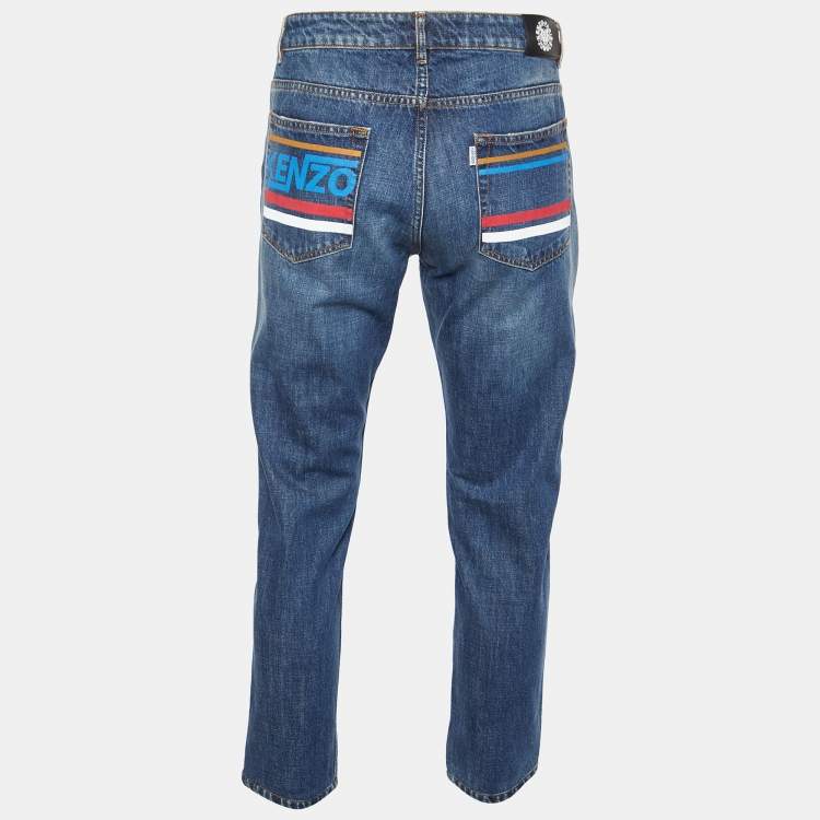 Pre Owned Kenzo Navy Blue Denim Cropped Slim Fit Jeans L Waist 35"