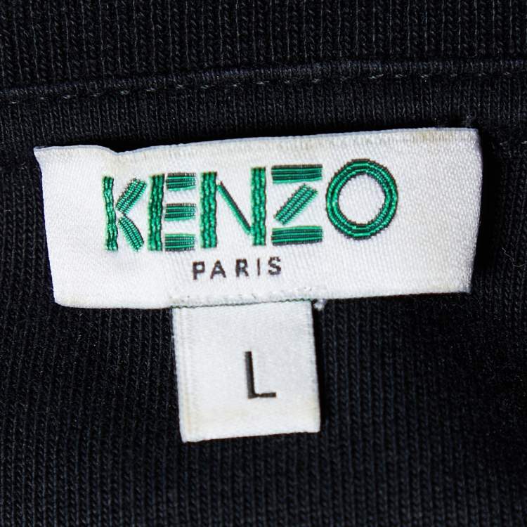 Pre Owned Kenzo Black Cotton Knit Logo Cuff Printed T-Shirt L 