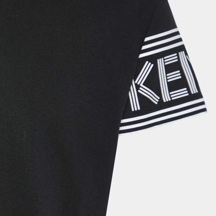 Pre Owned Kenzo Black Cotton Knit Logo Cuff Printed T-Shirt L 