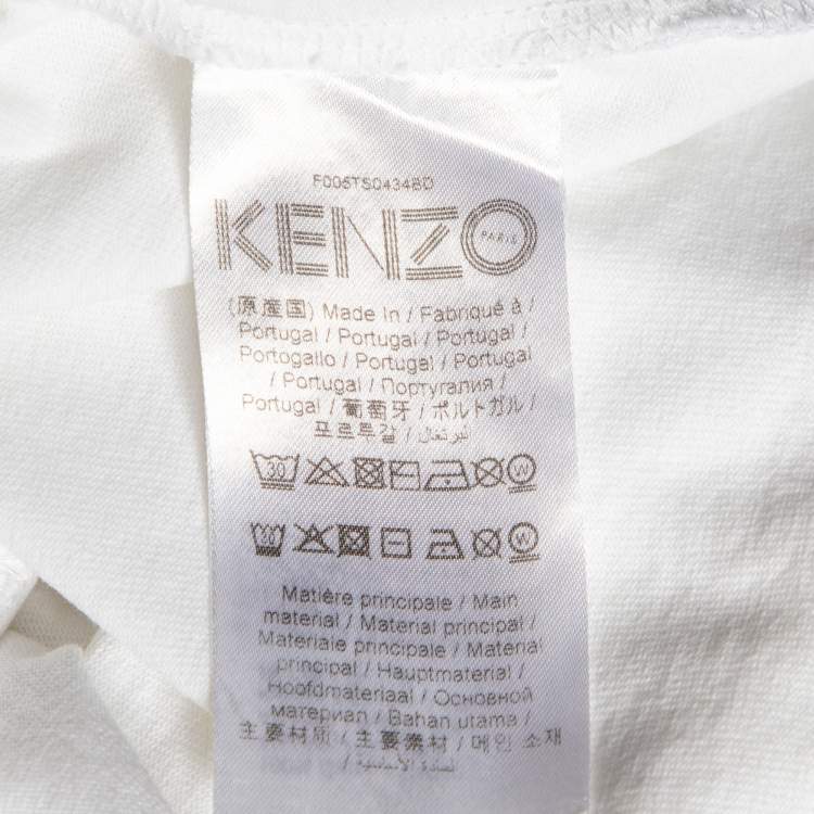 Pre Owned Kenzo White Cotton Knit Logo Printed Sleeve Detail T-Shirt XL