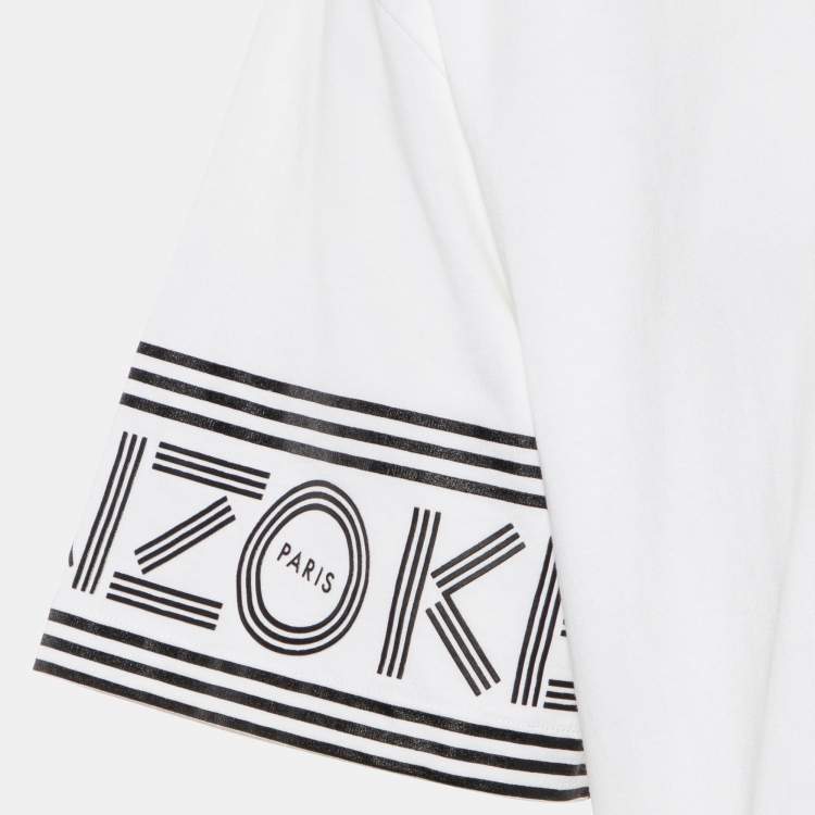 Pre Owned Kenzo White Cotton Knit Logo Printed Sleeve Detail T-Shirt XL