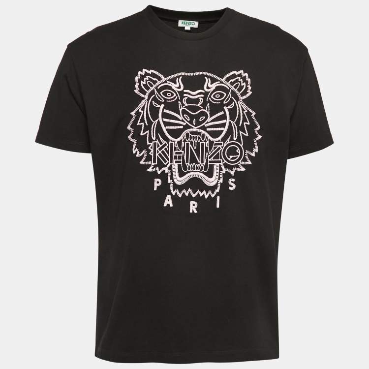 Kenzo Black Tiger Embroidered Cotton Short Sleeve T Shirt M Kenzo TLC